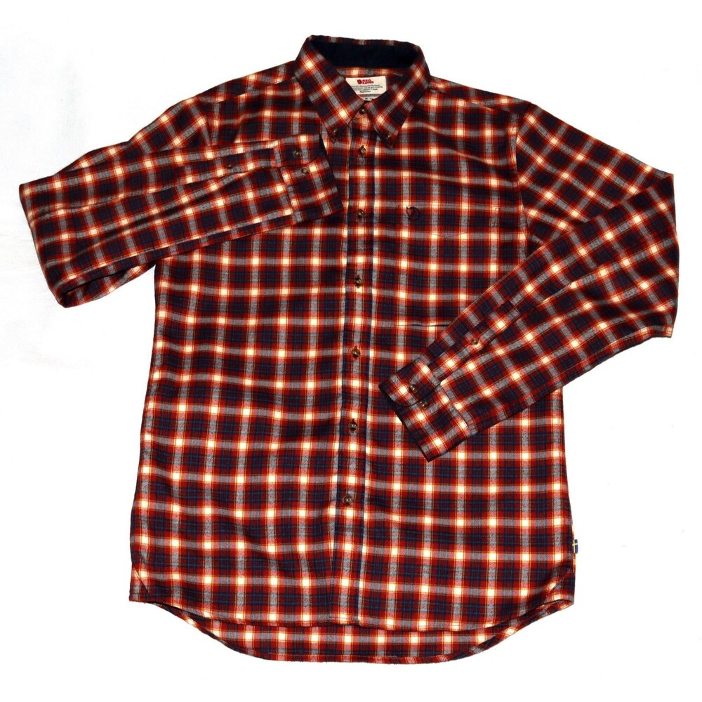 Fjallraven Stig Slim Fit Mens Long Sleeve Button Flannel Plaid Shirt Size Medium